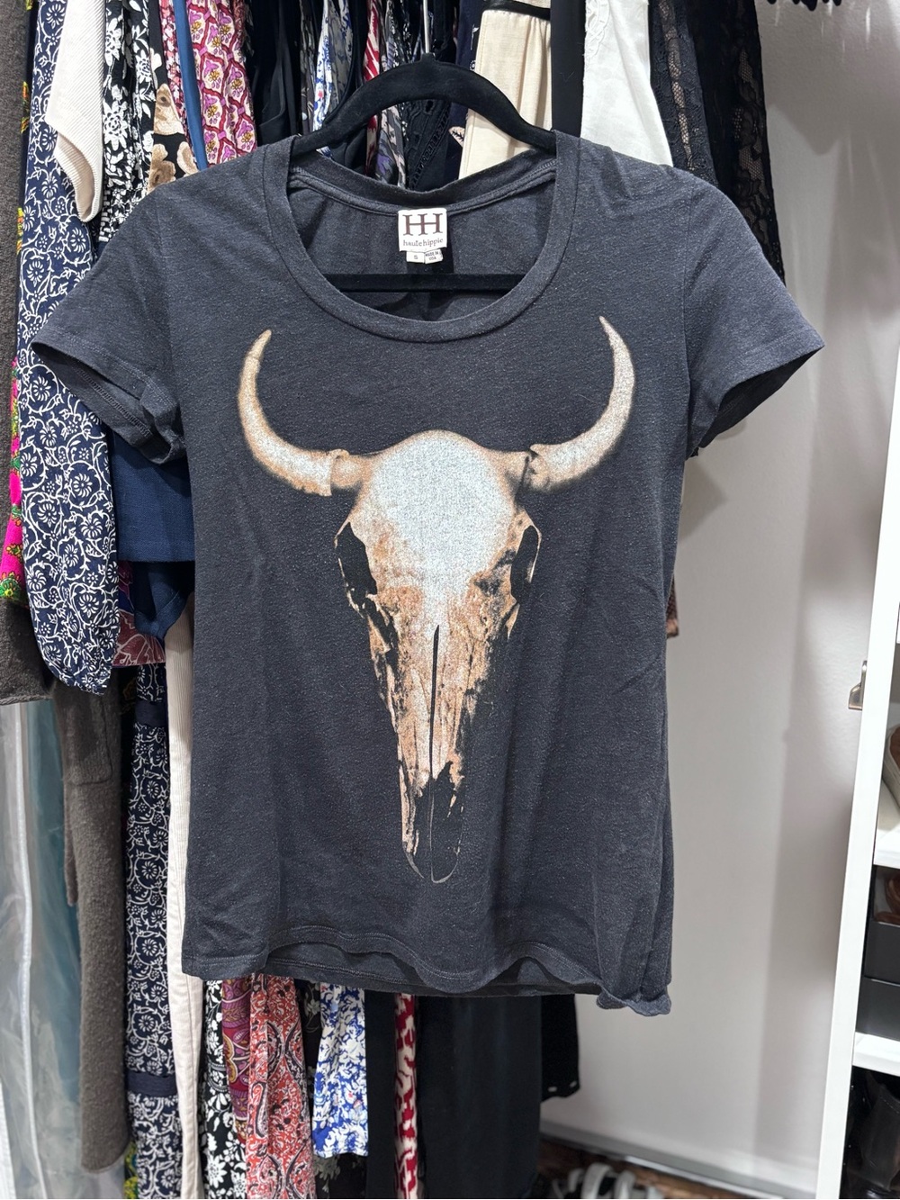 Haute Hippie Black Graphic Tee with Skull Detail- SOFT!